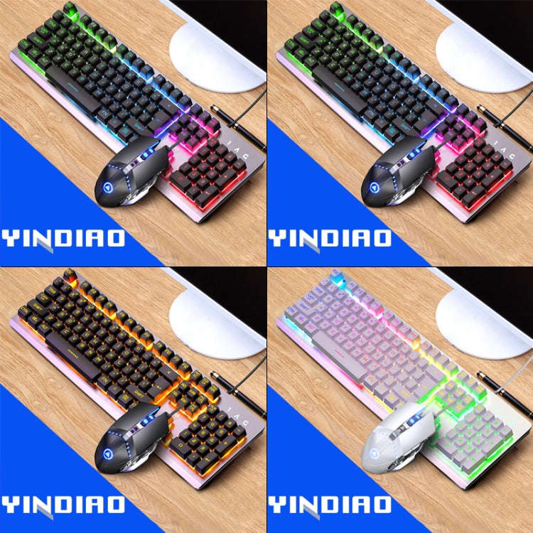 YINDIAO K002 USB Wired Mechanical Feel RGB Backlight Keyboard + Optical Silent Mouse Set, RGB Bac...