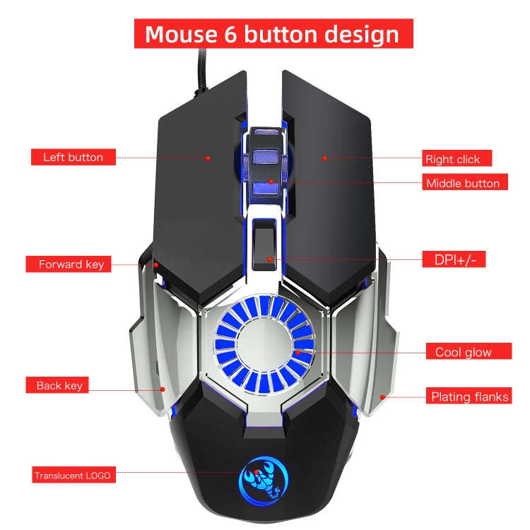 HXSJ J700 Colorful Lighting Programmable E-sports Gaming Wired Mouse, J700