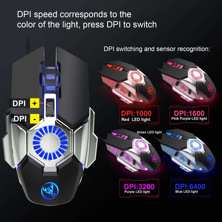 HXSJ J700 Colorful Lighting Programmable E-sports Gaming Wired Mouse, J700