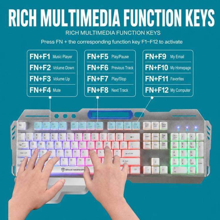 SHIPADOO GK70 Wired RGB Floating Detachable Hand Rest Character Rainbow Translucent Gaming Keyboa...