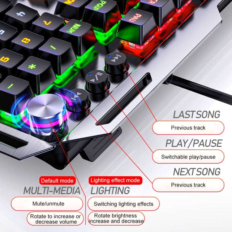 YINDIAO K100 USB Metal Mechanical Gaming Wired Keyboard, Mixed Light Blue Shaft