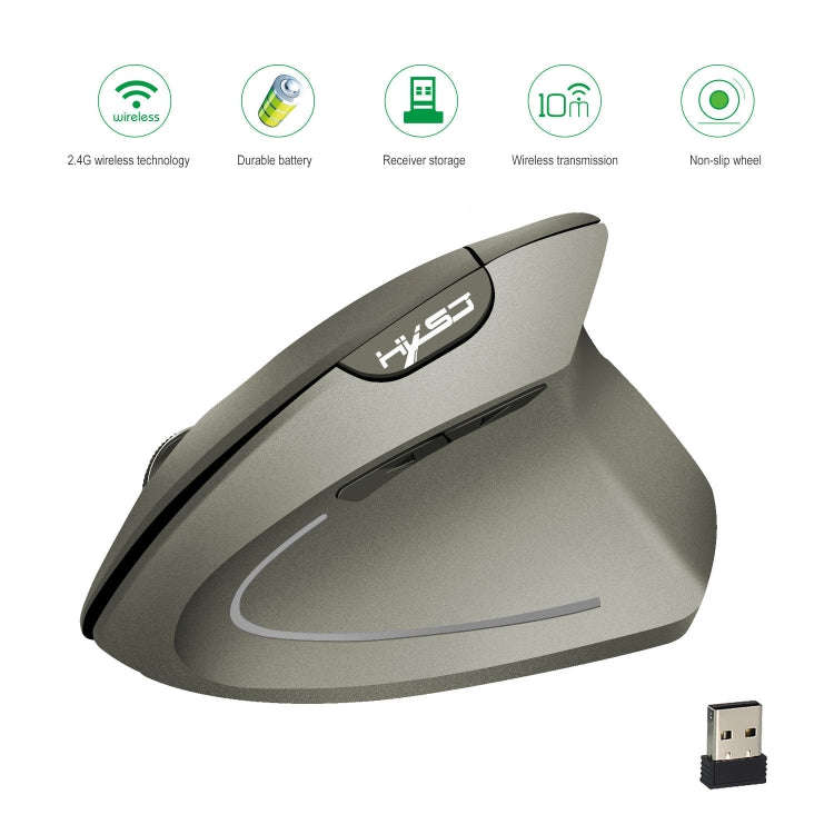HXSJ T24 6 Buttons 2400 DPI 2.4G Wireless Vertical Ergonomic Mouse with USB Receiver, 6 Buttons T...