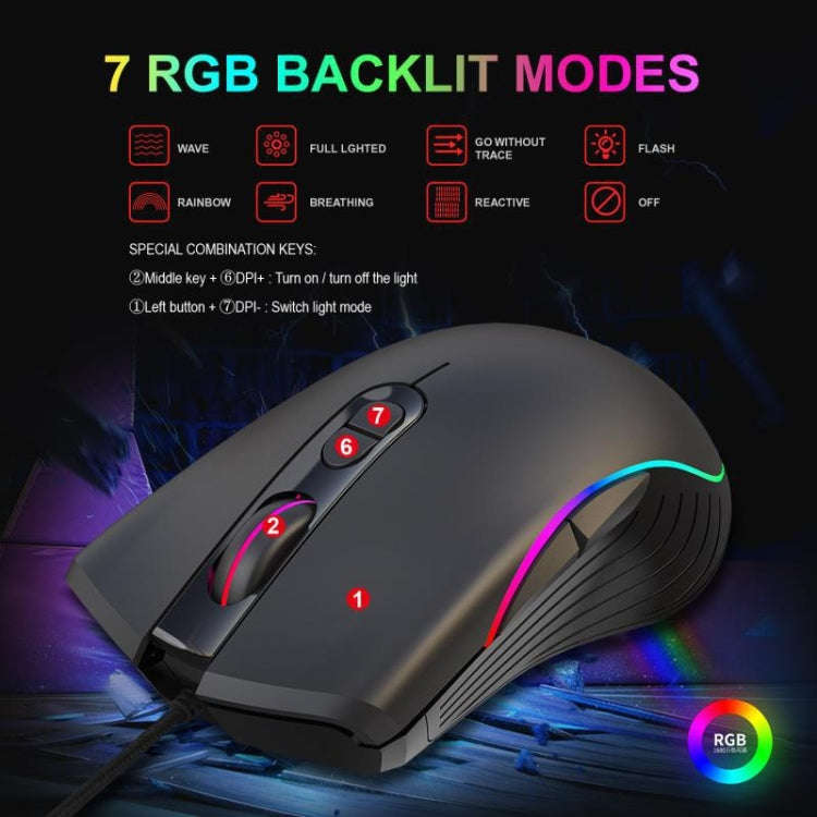 HXSJ V700B+A867 Wired RGB Backlit Keyboard and Mouse Set, V700B+A867