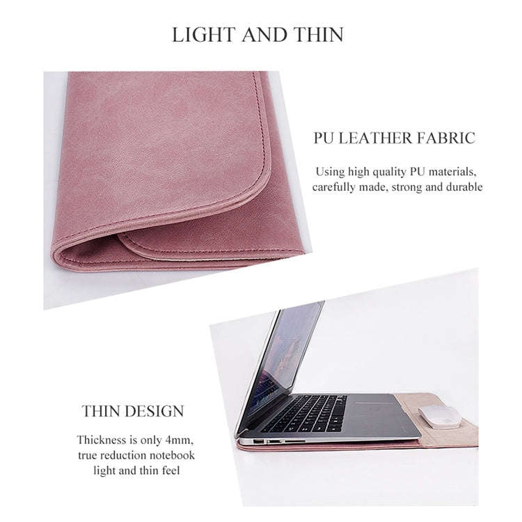 PU01S PU Leather Horizontal Invisible Magnetic Buckle Laptop Inner Bag for 14.1 inch laptops, wit...