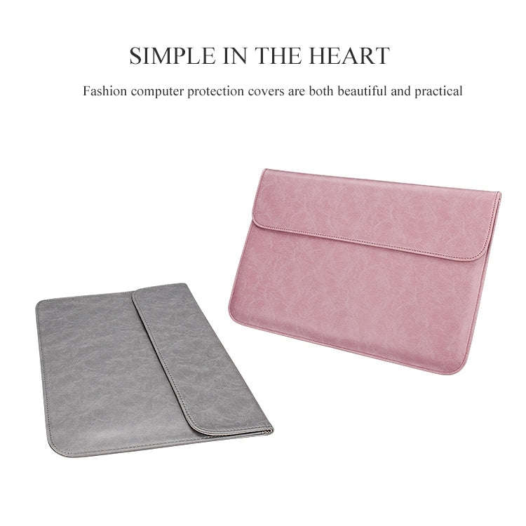 PU01S PU Leather Horizontal Invisible Magnetic Buckle Laptop Inner Bag for 14.1 inch laptops, wit...