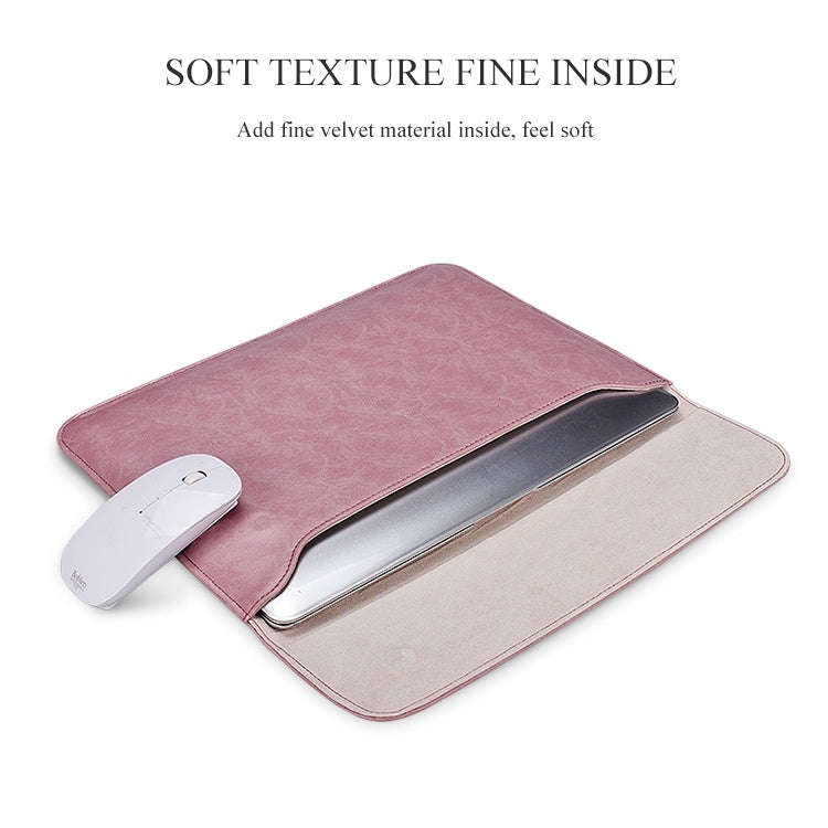 PU01S PU Leather Horizontal Invisible Magnetic Buckle Laptop Inner Bag for 14.1 inch laptops, wit...