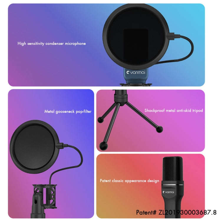 Yanmai SF-777 1.4m Computer Game Recording Condenser Microphone with Pop Filter & Tripod Stand, S...