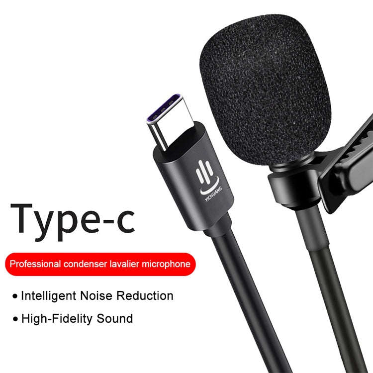 YICHUANG YC-LM10 USB-C / Type-C Intelligent Noise Reduction Condenser Lavalier Microphone, Cable ...