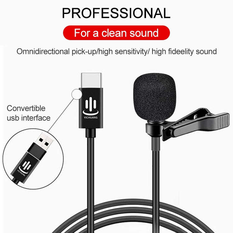 YICHUANG YC-LM10 USB-C / Type-C Intelligent Noise Reduction Condenser Lavalier Microphone, Cable ...