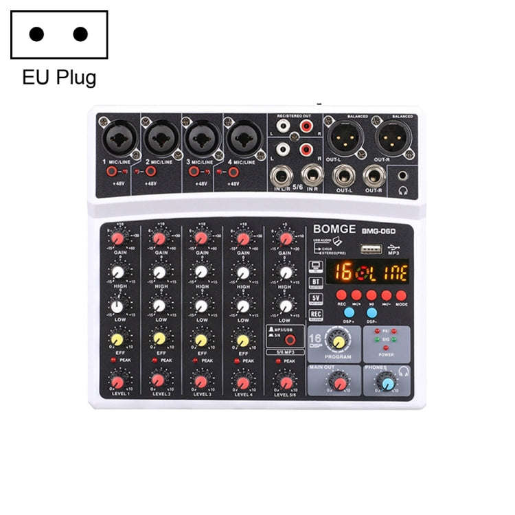 BMG-06D 6-channel Live Mixer Mobile Phone Bluetooth Sound Card Digital 16DSP Reverb Effect, EU Pl...