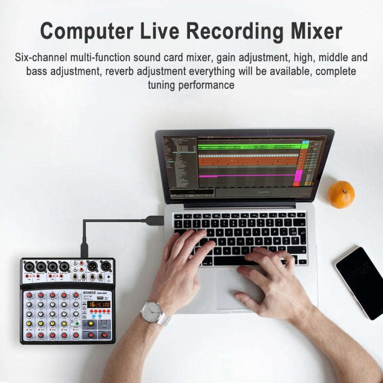 BMG-06D 6-channel Live Mixer Mobile Phone Bluetooth Sound Card Digital 16DSP Reverb Effect, EU Pl...