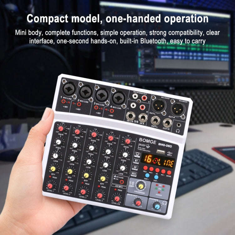 BMG-06D 6-channel Live Mixer Mobile Phone Bluetooth Sound Card Digital 16DSP Reverb Effect, EU Pl...
