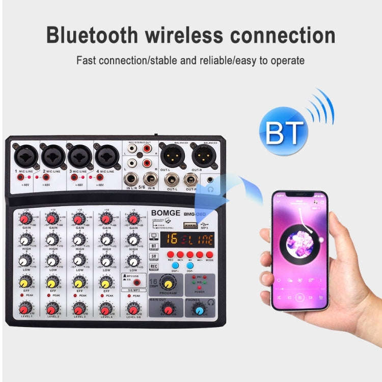 BMG-06D 6-channel Live Mixer Mobile Phone Bluetooth Sound Card Digital 16DSP Reverb Effect, EU Pl...