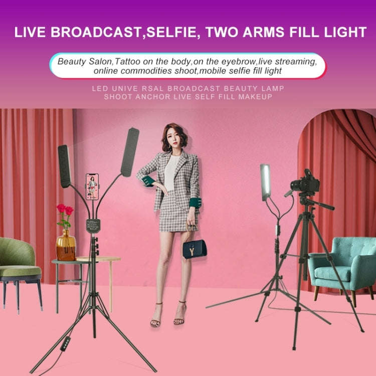 RK39 Portable Tri-color Adjustable Brightness Double Arms Fill Light with Phone Clip