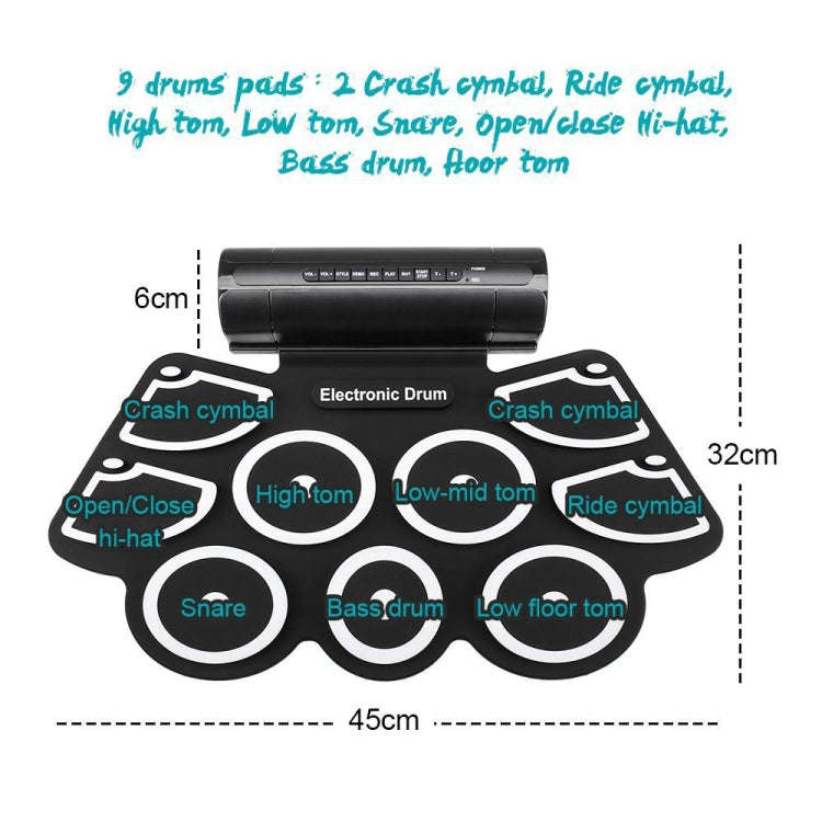 MD760 USB Electronic Drum Percussion Thicken Silicone Hand Roll Drum, MD760 Electronic Drum