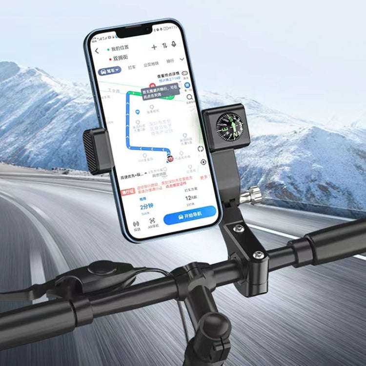 Motorcycle Spherical Compass Phone Holder, Handlebar without Light, Handlebar without Light (Blac...