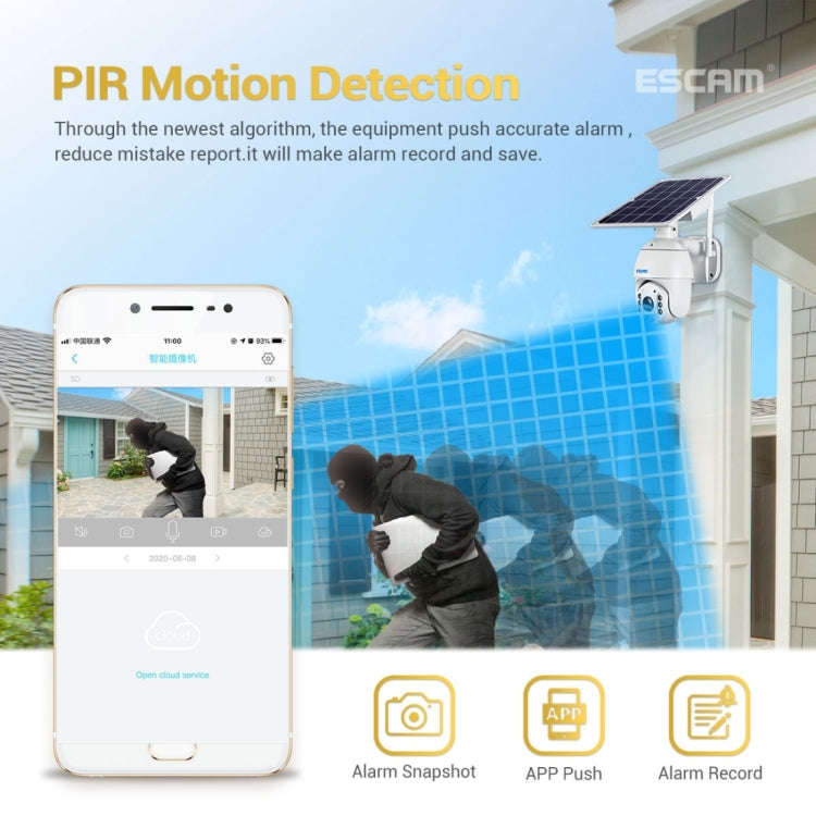 ESCAM QF280 HD 1080P IP66 Waterproof WiFi Solar Panel PT IP Camera with Battery, Support Night Vi...