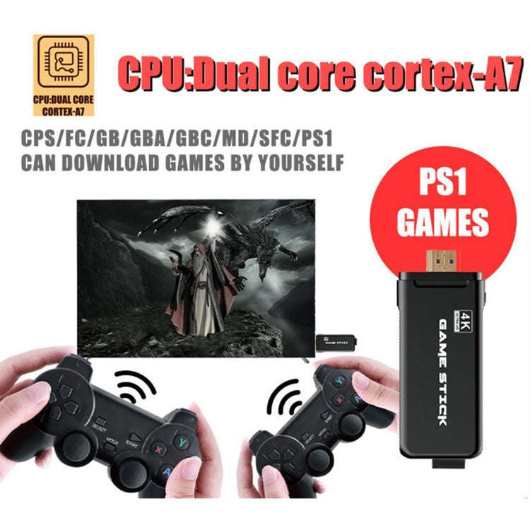 PS3000 64GB 4K Retro Game Stick with 2 Wireless Gamepads 10000+ Games Pre-installed, 64GB