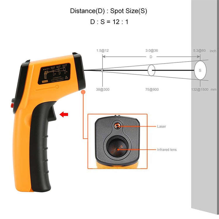 GM533 Portable Digital Laser Point Infrared Thermometer, Temperature Range: -50-530 Celsius Degre...