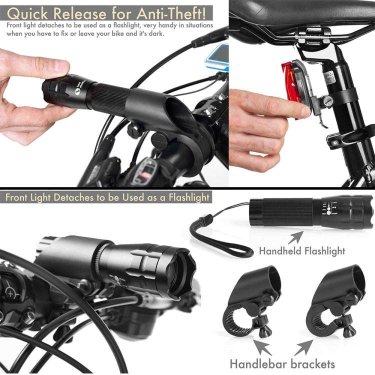 5W Mountain Bike Headlight Charging Zoom Glare Waterproof Flashlight Set Car Headlight + Tailligh...