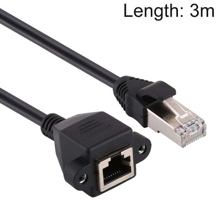 RJ45 Female to Male CAT5E Network Panel Mount Screw Lock Extension Cable, Length: 3m, 3m