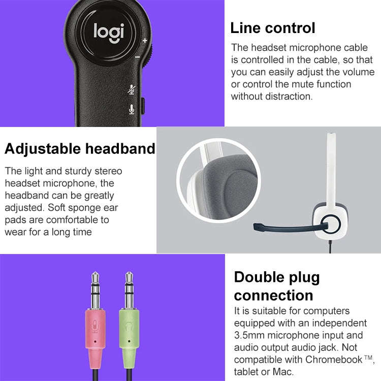 Logitech H150 Wired Headphone Dual 3.5mm Earphone Gaming Headset Stereo with MIC, H150