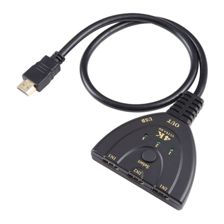 3 x 1 4K 30Hz HDMI Switcher with Pigtail HDMI Cable, Support External Power Supply, External Powe...