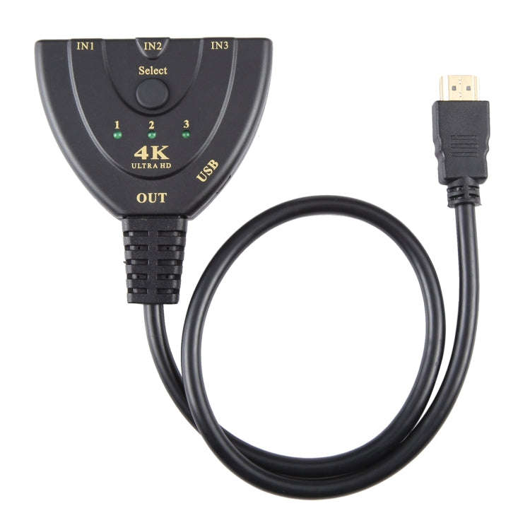 3 x 1 4K 30Hz HDMI Switcher with Pigtail HDMI Cable, Support External Power Supply, External Powe...