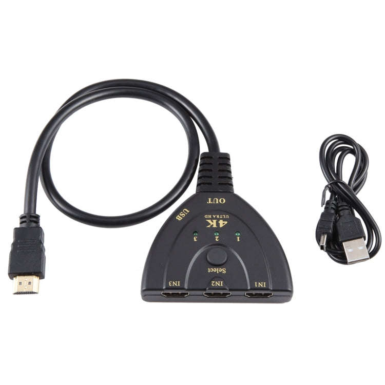 3 x 1 4K 30Hz HDMI Switcher with Pigtail HDMI Cable, Support External Power Supply, External Powe...
