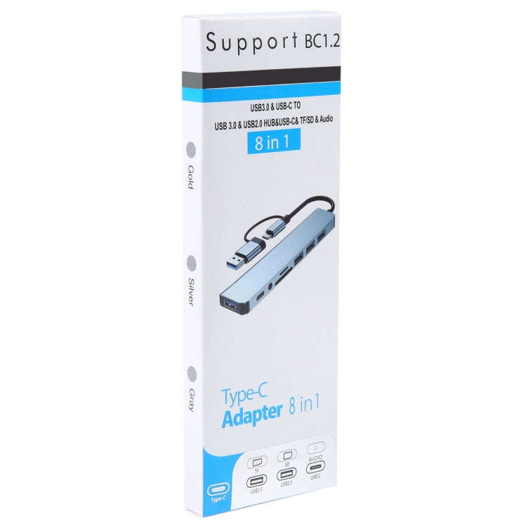 BYL-2218TU 8 in 1 USB + USB-C / Type-C to USB Multifunctional Docking Station HUB Adapter, BYL-22...