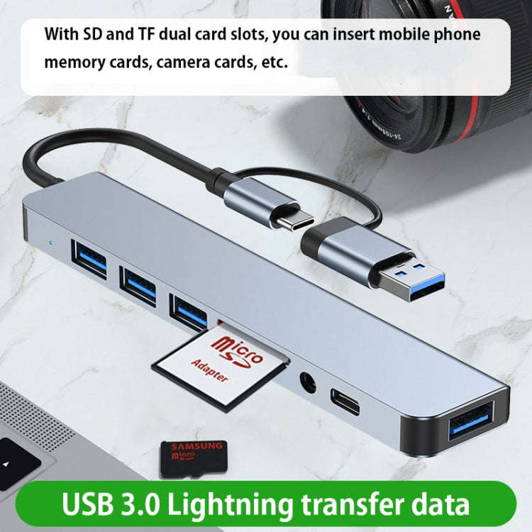 BYL-2218TU 8 in 1 USB + USB-C / Type-C to USB Multifunctional Docking Station HUB Adapter, BYL-22...