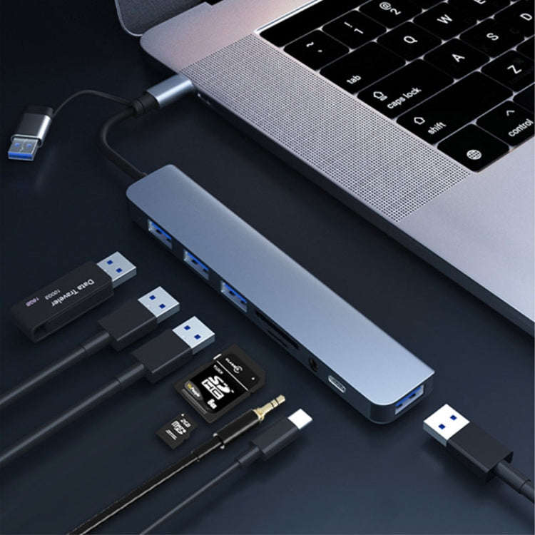 BYL-2218TU 8 in 1 USB + USB-C / Type-C to USB Multifunctional Docking Station HUB Adapter, BYL-22...