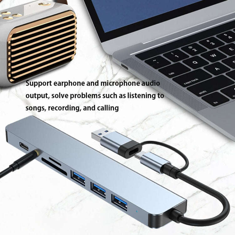 BYL-2218TU 8 in 1 USB + USB-C / Type-C to USB Multifunctional Docking Station HUB Adapter, BYL-22...