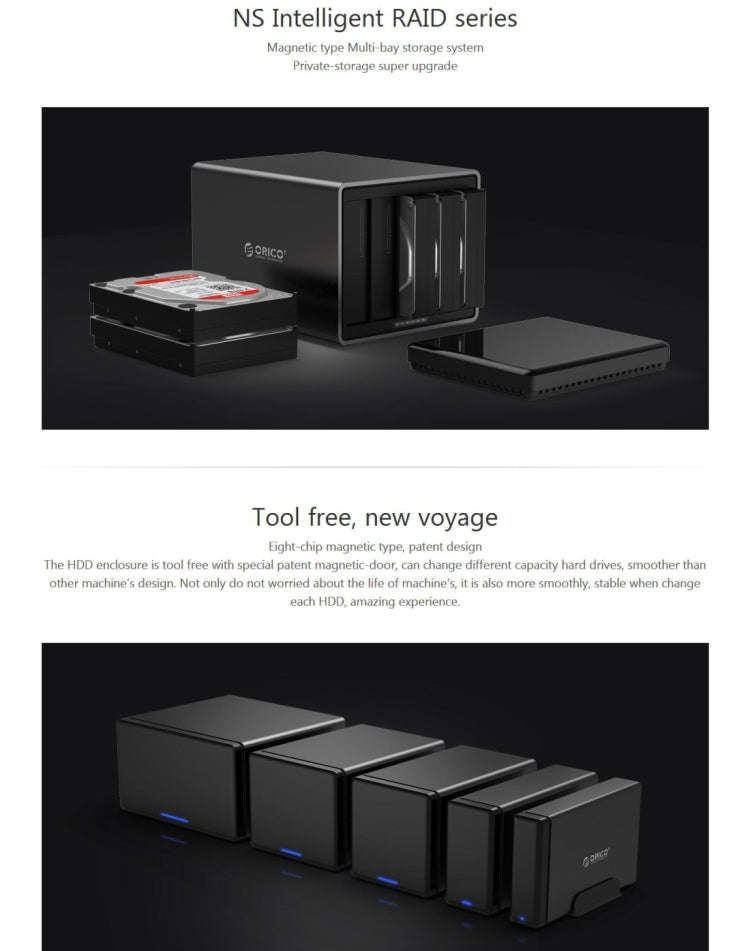 ORICO NS500-RU3 5-bay USB 3.0 Type-B to SATA External Hard Disk Box Storage Case Hard Drive Dock ...
