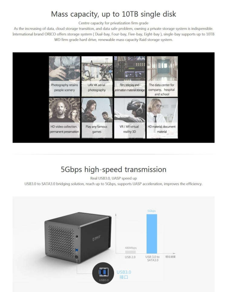 ORICO NS500-RU3 5-bay USB 3.0 Type-B to SATA External Hard Disk Box Storage Case Hard Drive Dock ...