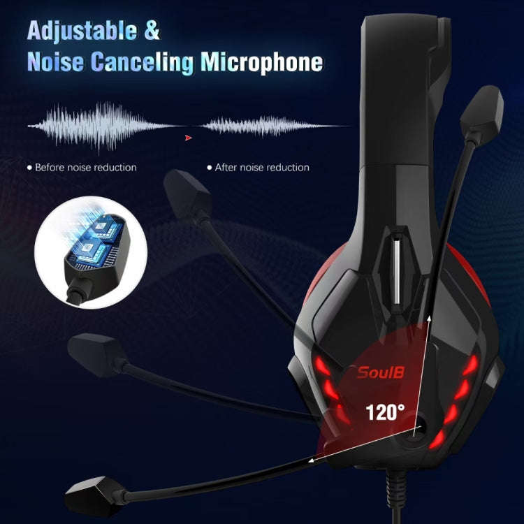 Soulbytes S11 USB + 3.5mm 4 Pin Adjustable LED Light Gaming Headset with Mic, S11(Blue)