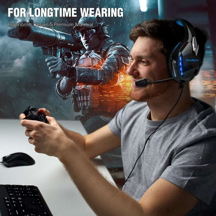 Soulbytes S11 USB + 3.5mm 4 Pin Adjustable LED Light Gaming Headset with Mic, S11(Blue)