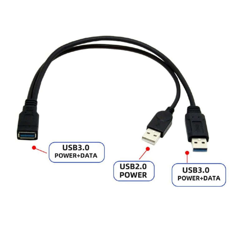 2 in 1 USB 3.0 Female to USB 2.0 + USB 3.0 Male Cable for Computer / Laptop, Length: 29cm, USB 3....