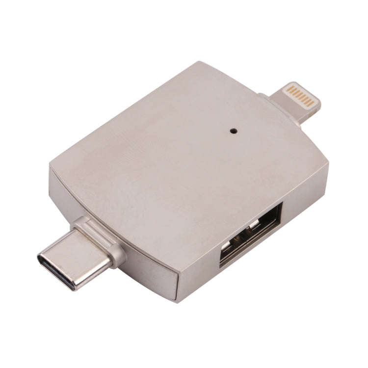 4 In 1 Type-C / USB-C + 8 Pin + Dual USB Multi-function Adapter with Dual OTG Function, 4 In 1