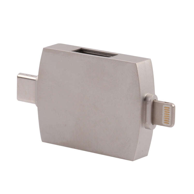 4 In 1 Type-C / USB-C + 8 Pin + Dual USB Multi-function Adapter with Dual OTG Function, 4 In 1