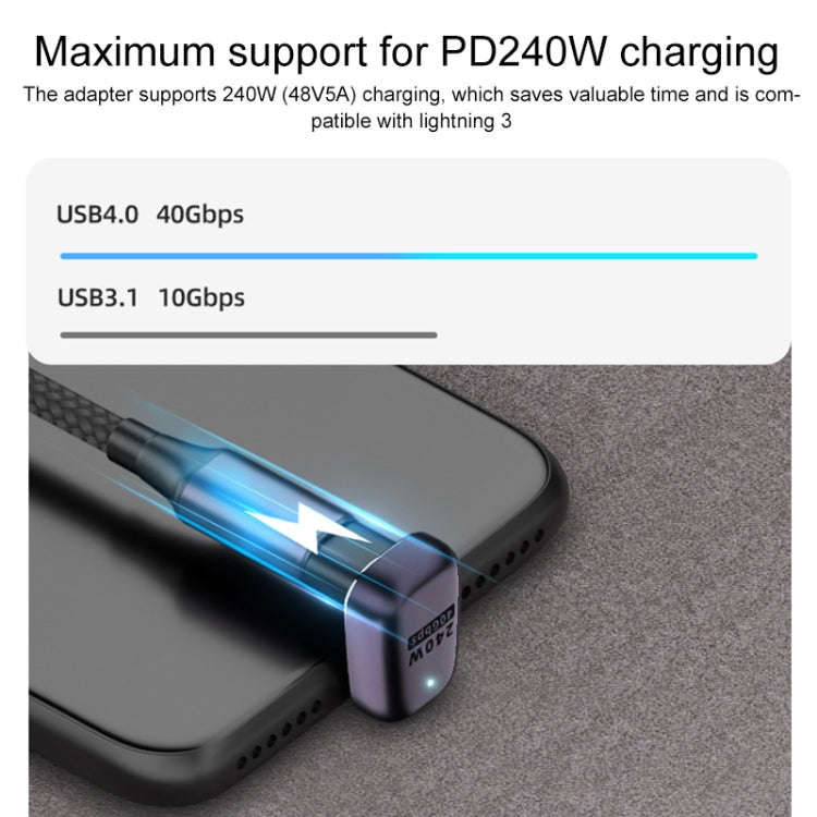 240W USB-C/Type-C Female to USB-C/Type-C Male 40Gbps Medium Bend Adapter with Light, Medium Bend ...