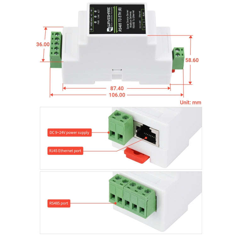 Waveshare RS485 to RJ45 Module TCP/IP to Serial Converters, 20978