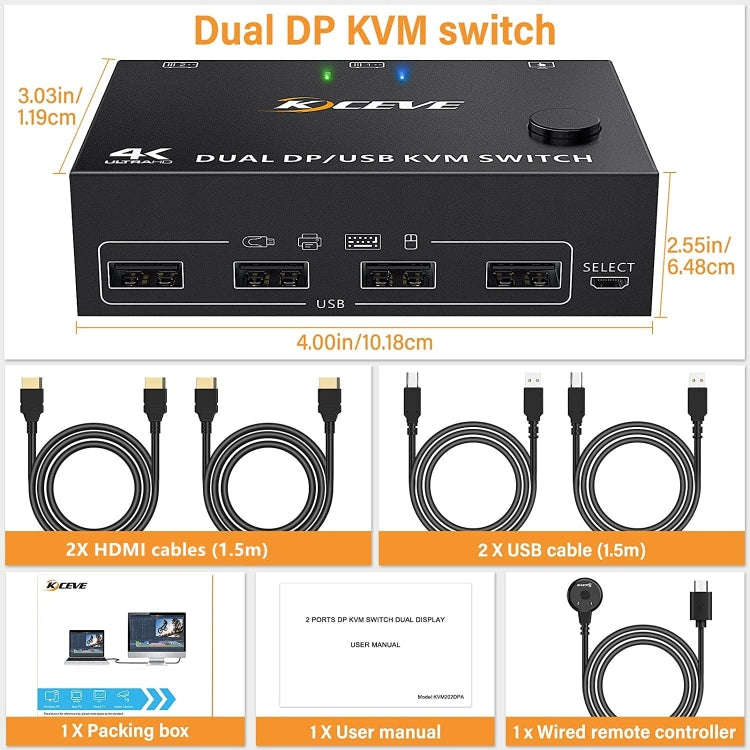 KC-KVM202DPA-USB2.0 DP 3DP+3DP KVM Switch, KC-KVM202DPA