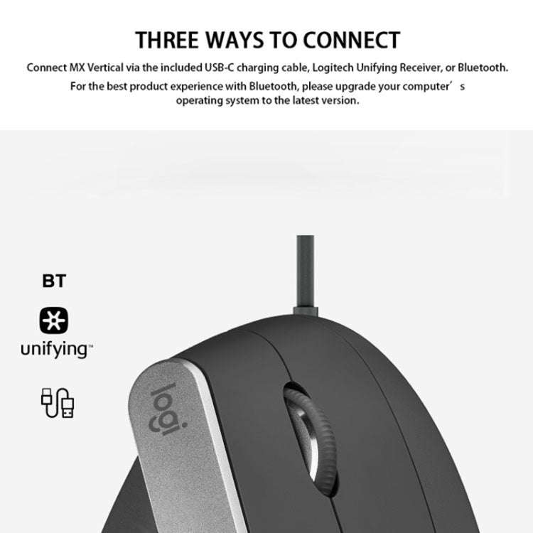 Logitech MX Vertical 4000DPI USB-C / Type-C + Unifying + Bluetooth Three-mode Ergonomic Wireless ...