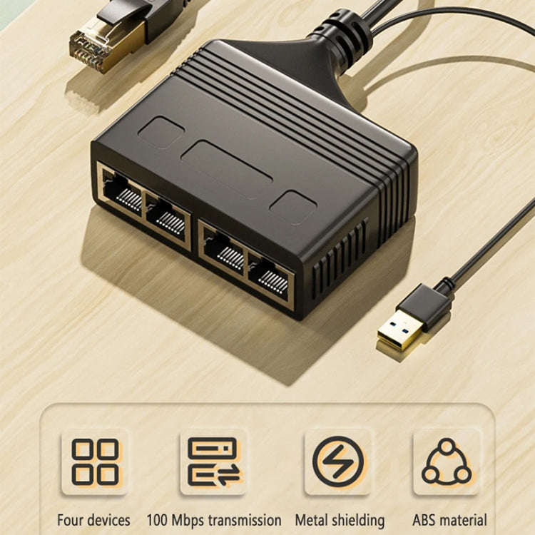 Male RJ45 4 in 1 100M Network Splitter Cable Ethernet Network Coupler, Male 4 in 1 100M