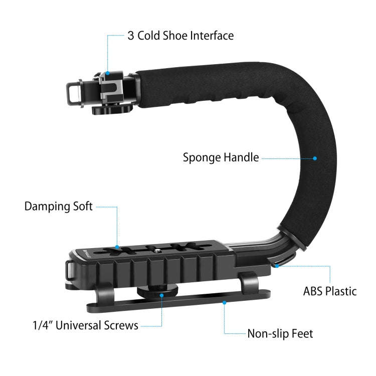 PULUZ U/C Shape Portable Handheld DV Bracket Stabilizer + LED Fill Light Kit with Cold Shoe Tripo...
