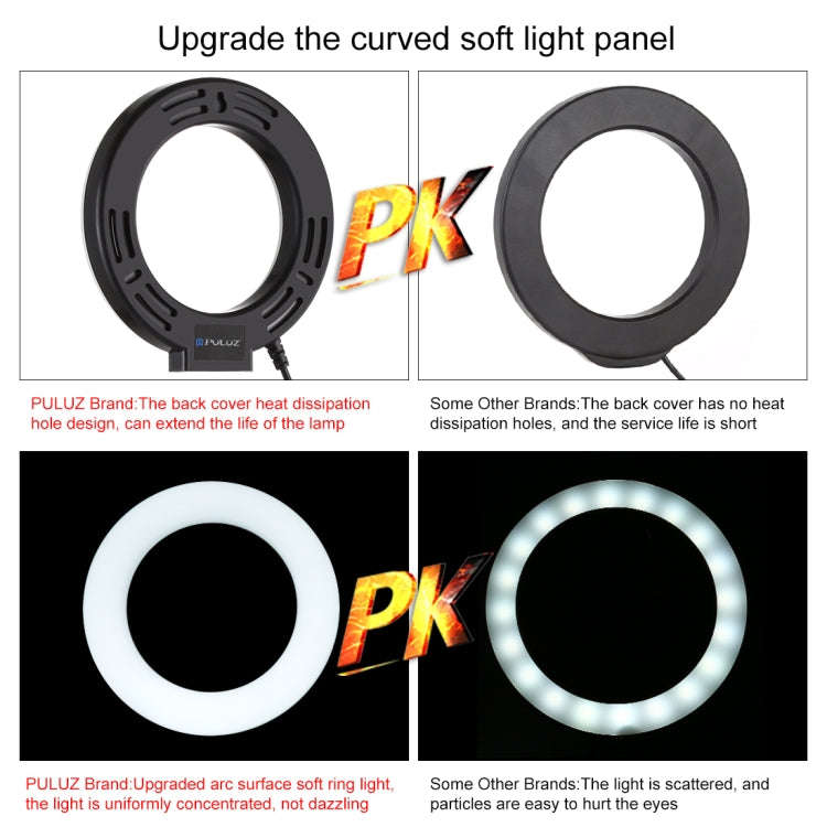 PULUZ 4.7 inch 12cm Curved Surface Ring Light + Round Base Desktop Mount USB 10 Modes 8 Colors RG...