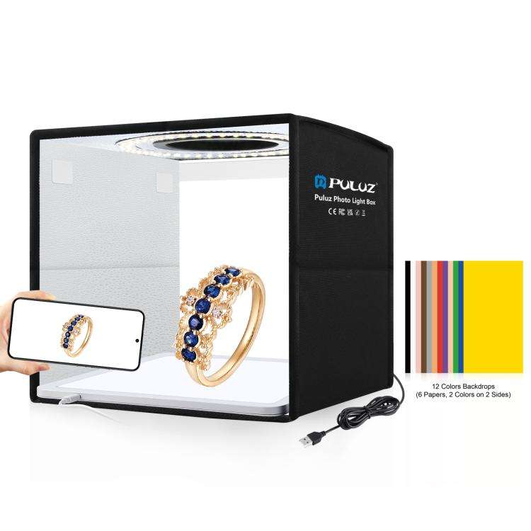 PULUZ 25cm Folding Portable High CRI Ring LED Photo Lighting Studio Tent Box + Shadowless Light L...
