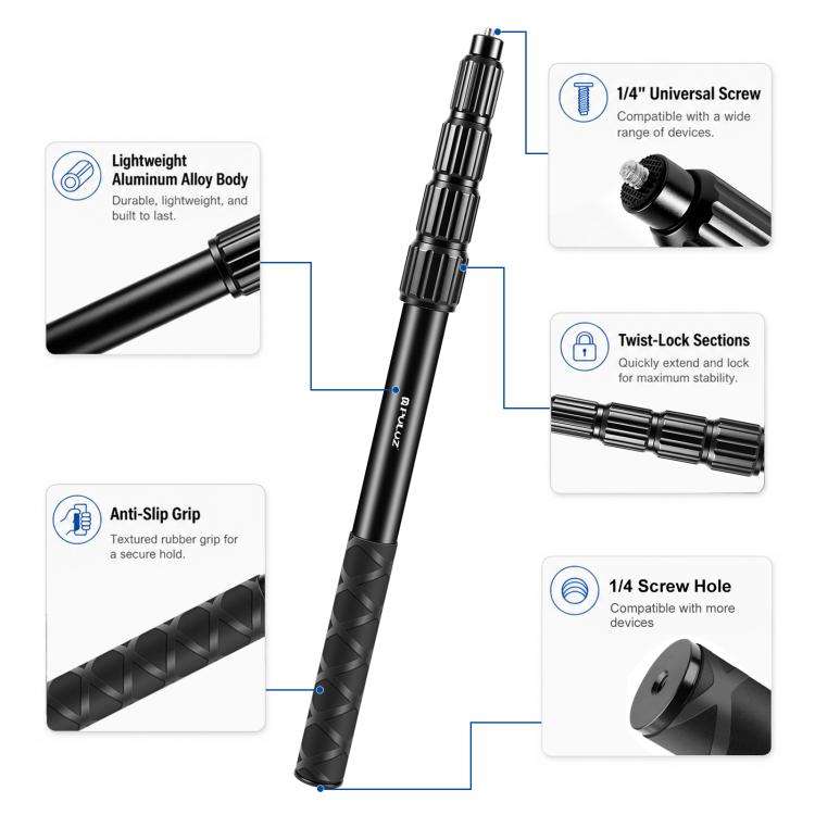 PULUZ Cycling Quick Release Bracket with 150cm Locking Selfie Stick Set, 2 x Dual-heads Crabs Cla...