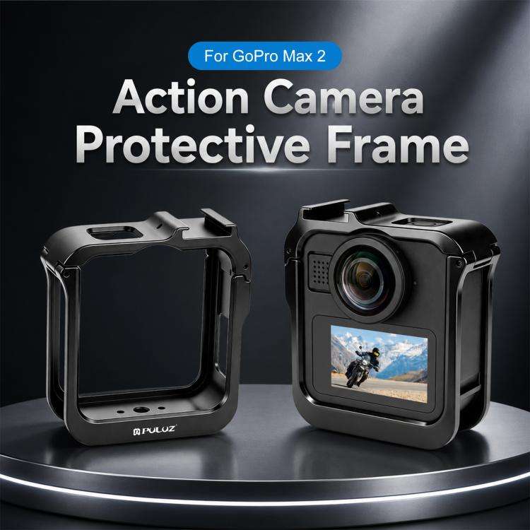 For GoPro MAX2 PULUZ Metal Camera Cage Frame with Cold Shoe & Adapter, Metal Camera Cage